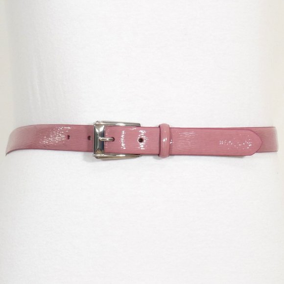 RALPH LAUREN Rose Purple Patent Saffiano Leather Silver Buckle Logo Belt M